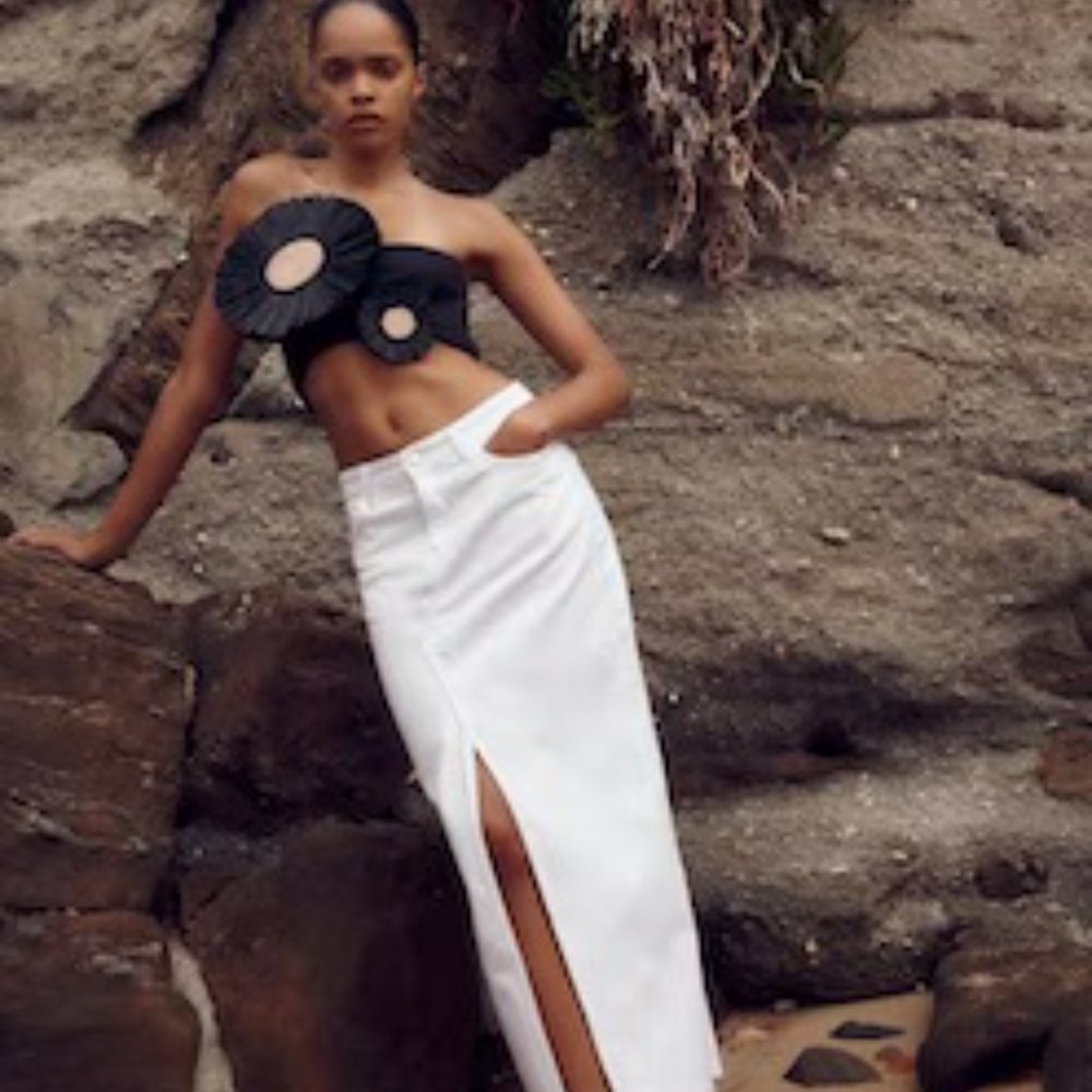 Zara White Denim Maxi Skirt